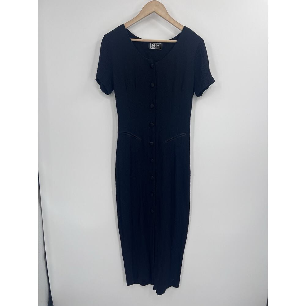 VTG City Triangle 90s Crepe Black Tuxedo Dress Small Maxi Length